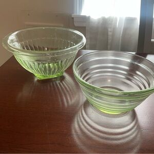 2 Green Depression Glass Bowls